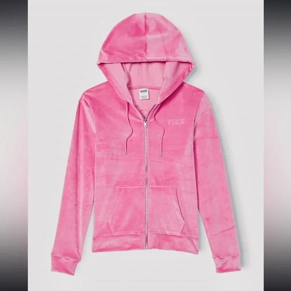 EUC PINK Brand Velour Pink Zip Yp Hoodie Sz XL - Picture 2 of 15